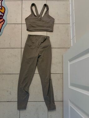 QUINCE workout set leggings longline tank racer back tan xs